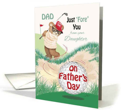 Dad, Father's Day from Daughter - Golfing Teddy at Bunker card