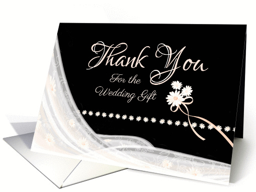 Thank You for Wedding Gift - Veil and Flowers on Black card (1283956)