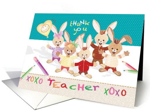 Thank You, Teacher - Bunny Kids with Balloon card (1284516)