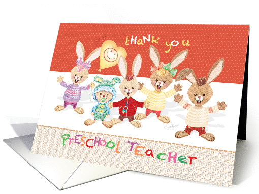Preschool, Thank You, Teacher - Bunny Kids with Balloon card (1284544)