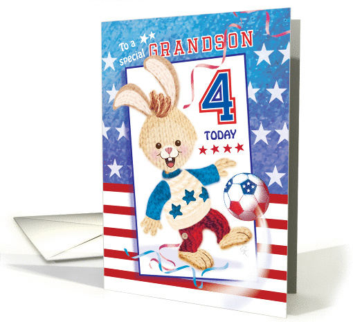 Grandson, Birthday, Age 4 - Soccer Bunny USA card (1289576)