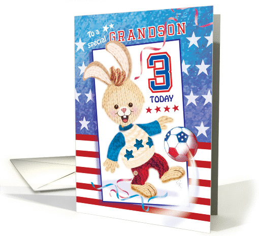 Grandson, Birthday, Age 3 - Soccer Bunny USA card (1289594)