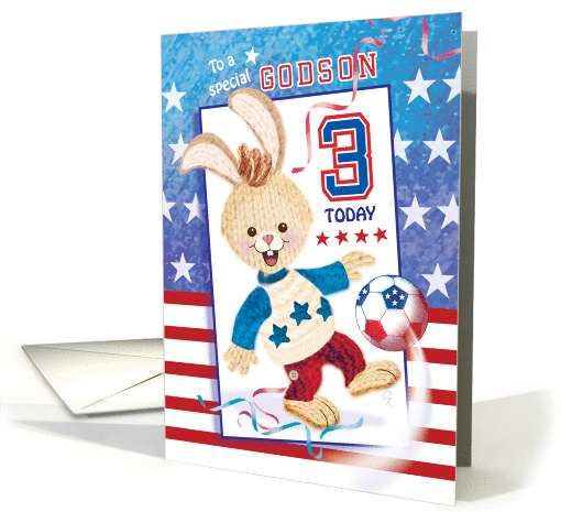 Godson, Birthday, Age 3 - Soccer Bunny USA card (1289612)