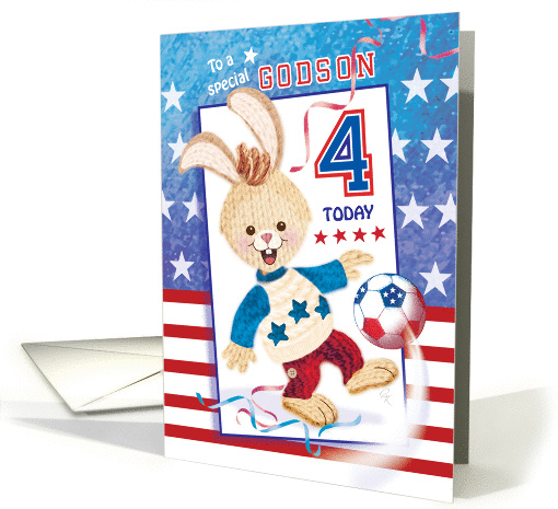 Godson, Birthday, Age 4 - Soccer Bunny USA card (1289618)