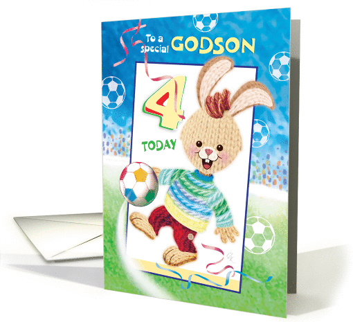 Godson, Birthday, Age 4 - Soccer Bunny card (1290560)