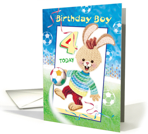 Birthday Boy, Age 4 - Soccer Bunny card (1290562)