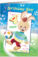Birthday Boy, Age 4 - Soccer Bunny card