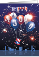4th of July, From All Of Us, Fireworks and Balloons card