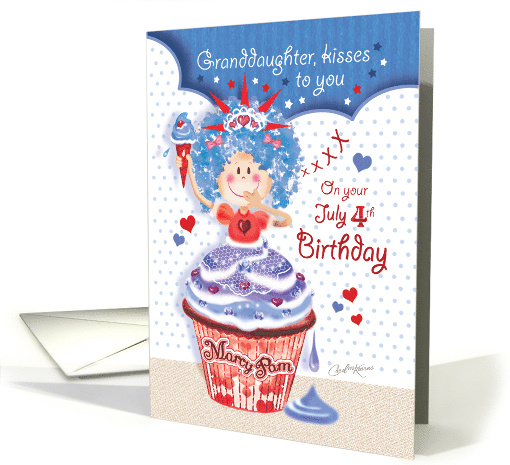 4th of July, Birthday, Granddaughter - Cupcake Liberty Princess card