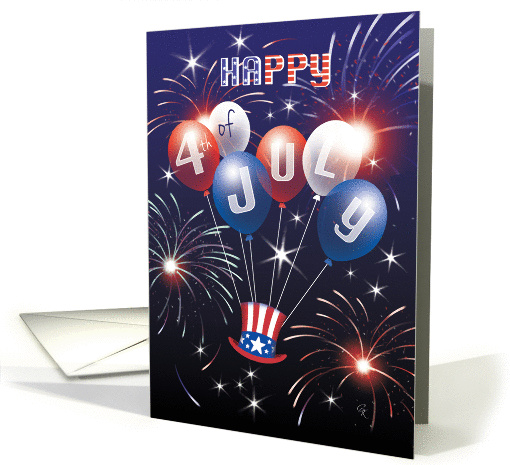 Happy 4th of July - Fireworks, Balloons, and Top Hat card (1292114)