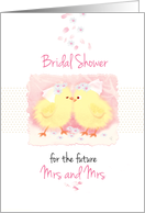 Bridal Shower invitation, Mrs &Mrs - 2 chicks in veils, kissing card