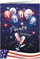 4th Of July, Party Invitation - 2 Glasses, Balloons, and Fireworks card