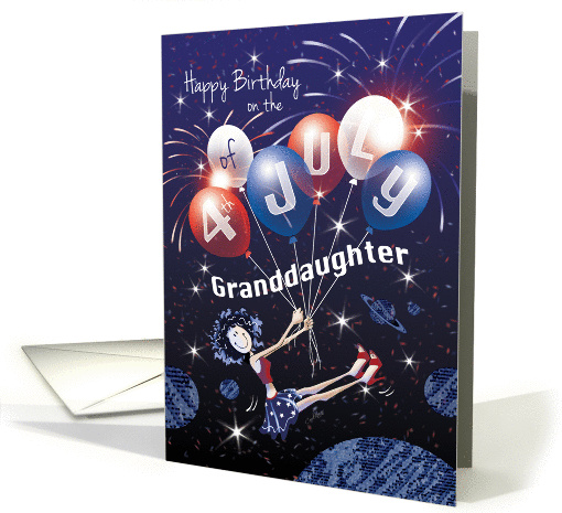 Granddaughter, July 4th Birthday - Girl Floats in Space... (1292890)