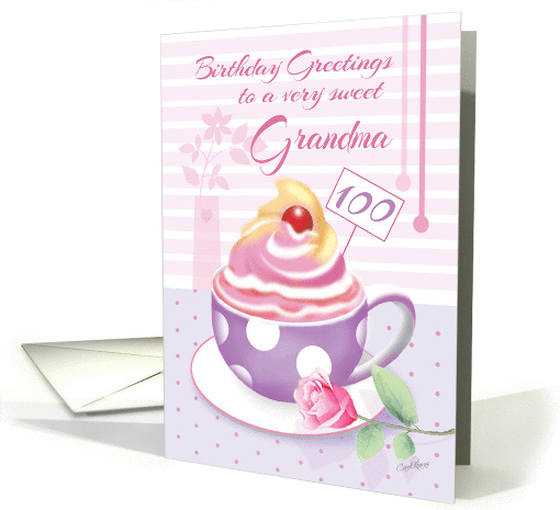 Grandma, 100th Birthday - Lilac Cup of Cupcake card (1296142)
