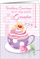 Grandma, 100th Birthday - Lilac Cup of Cupcake card