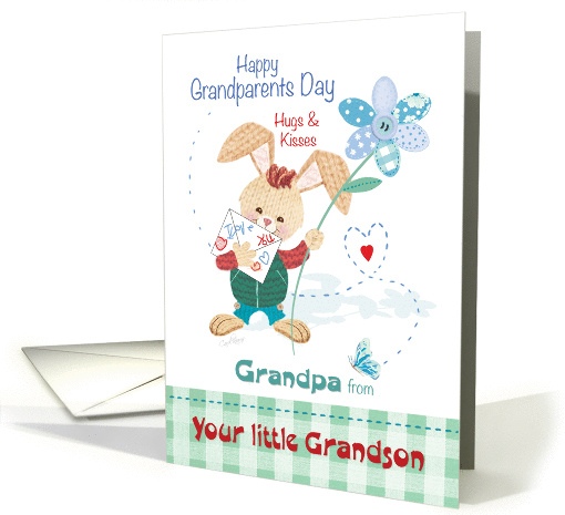 Grandpa, Grandparent's Day, from Grandson - Bunny with Flower card