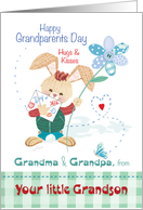 Grandma, Grandpa, Grandparent’s Day, from Grandson - Bunny with Flower card