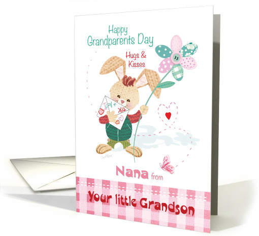 Nana, Grandparent's Day, from Grandson - Bunny with Flower card