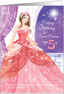 Princess, Activity, Birthday, Age 5 - Beautiful Princess in Ball Gown card