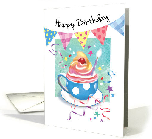 Birthday, General - Cupcake in Cup, Bunting & Streamers card (1300482)