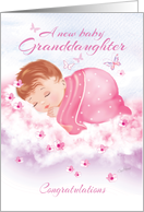 Congratulations, New Granddaughter - Baby Girl Asleep on Clouds card