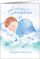 Congratulations, New Grandson - Baby Boy Asleep on Clouds card