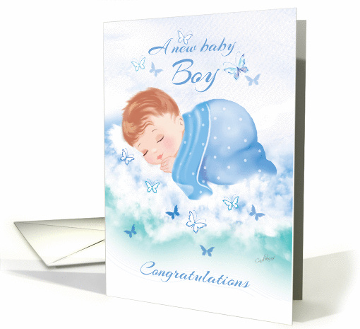 Congratulations, New Baby Boy - Baby Boy Asleep on Clouds card