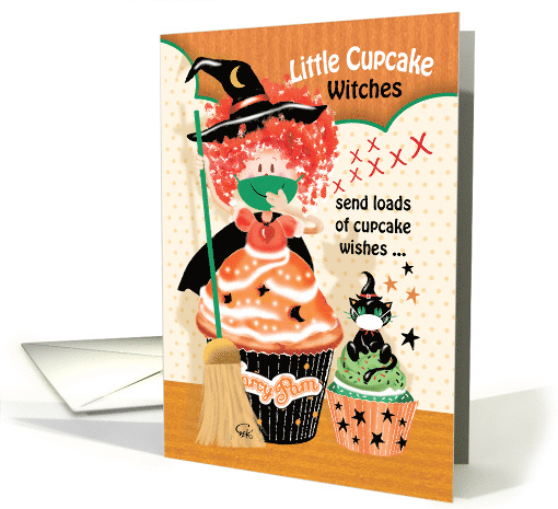 Halloween, Cupcakes - Cute Cupcake Little Witch with Cupcake Cat card