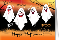 Halloween, Boo! - 4 Zany, Laughing Ghosts, Hanging From Trees card