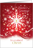 Business Christmas for Client, Elegant White Snowflake on Red card
