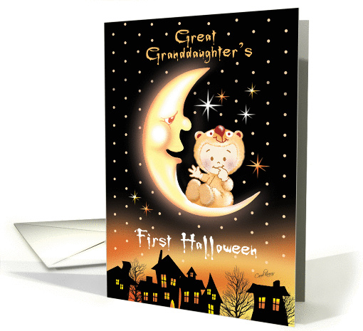Halloween, Great Granddaughter's 1st - Cute Baby Sitting On Moon card