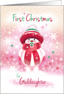 1st Christmas, Goddaughter - Cute Snow Baby sucking Pacifier card