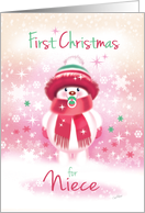 1st Christmas, Niece - Cute Snow Baby sucking Pacifier card