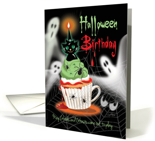 Halloween, Birthday - Cupcake with Cup Handle, Black Cat... (1318878)
