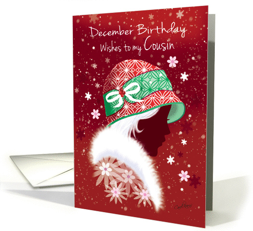 December Birthday, Cousin - Pretty Silhouetted Girl in Red Hat. card