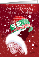 December Birthday, Daughter - Pretty Silhouetted Girl in Red Hat. card