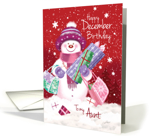 December Birthday, Aunt - Sweet Snow Woman Christmas Shopping card