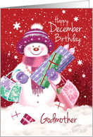 December Birthday, Godmother - Sweet Snow Woman Christmas Shopping card