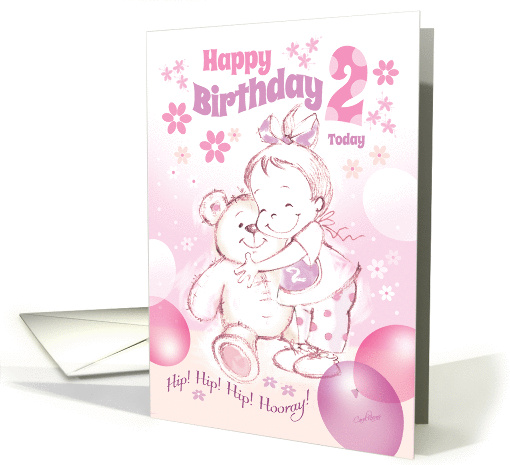 Birthday, Age 2, Girl - Cute Baby Girl Hugs Teddy card (1322998)
