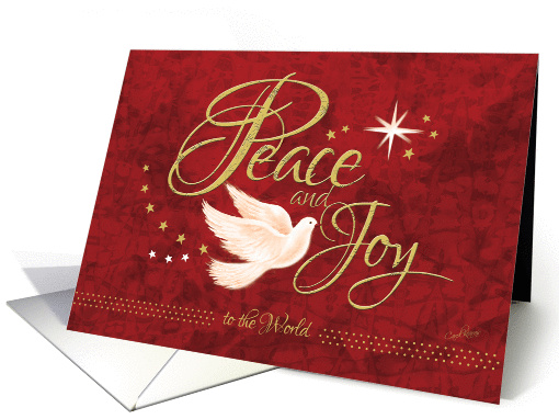 Christmas, Dove, with Peace and Joy to the World, Words, on Red card