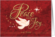 Christmas, Dove, with Peace and Joy to the World, Words, on Red card