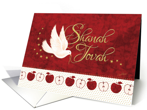 Rosh Hashanah, Shanah Tovah - Peace Dove and Apples on Red card