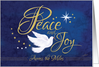 Peace and Joy, Across the Miles - Christmas Peace Dove on Blue card