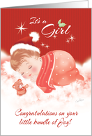 Congratulations, Christmas, Baby Girl - Baby Asleep on Clouds card