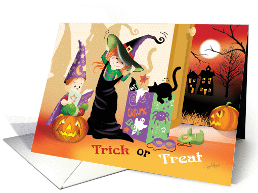 Trick or Treat, Costumes - 2 Kids Dress Up For Halloween card