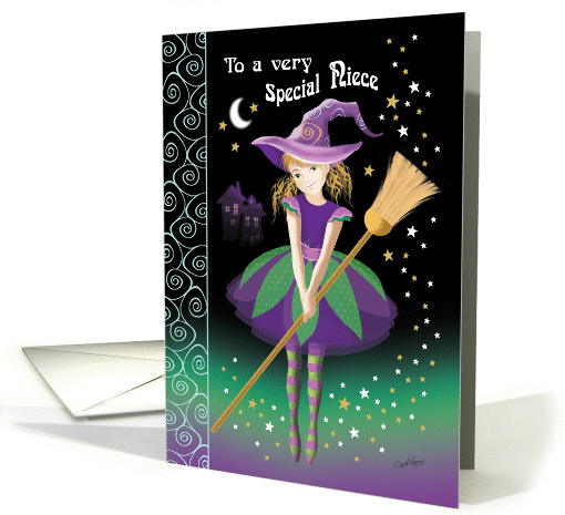 Halloween for Niece - Pretty Tween Witch with Broom card (1333482)