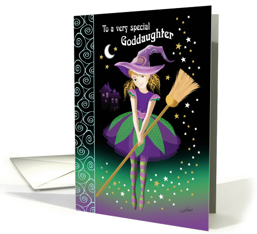 Halloween for Goddaughter - Pretty Tween Witch with Broom card