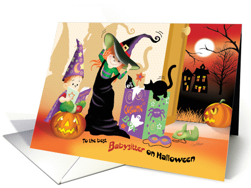 Halloween, to Babysitter -2 Cute Kids Dress Up For Halloween card