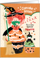 Halloween, To Niece, - Cute Cupcake Witch and Cat card