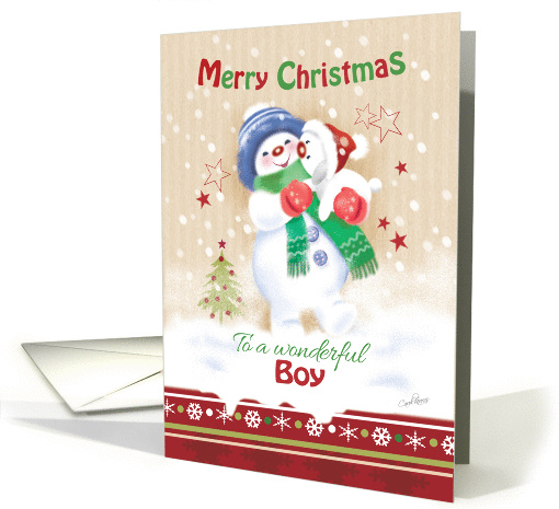 Christmas for Boy - Cute Little Snow Boy Hugs his Snow Puppy card